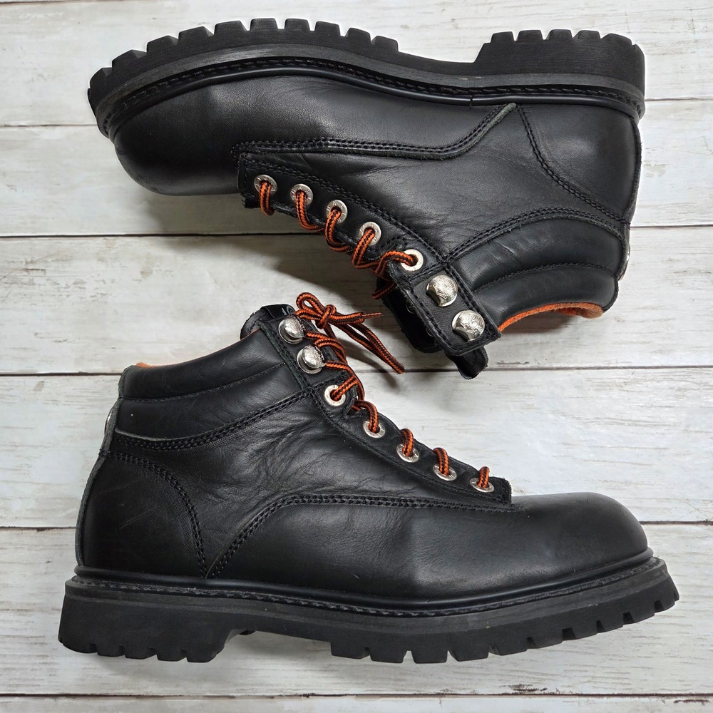 Harley-Davidson H3051 Biker Steel Toe Boots Men 8.5 Black Leather Lug Sole